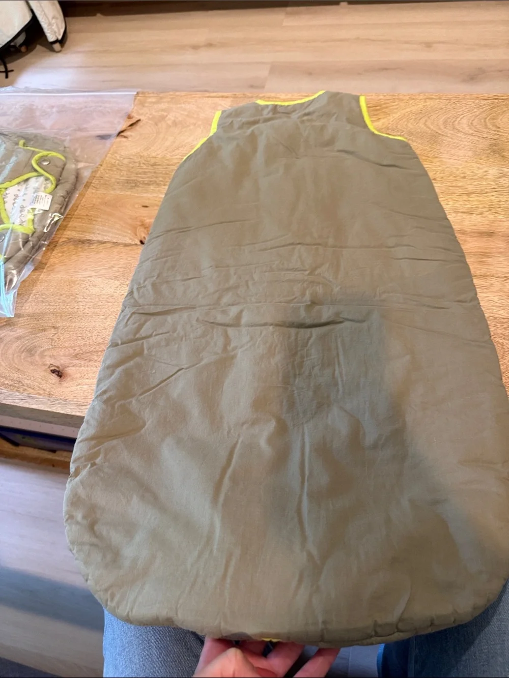 Sleeveless Kids Sleep Sack in Olive with Neon Yellow Trim
